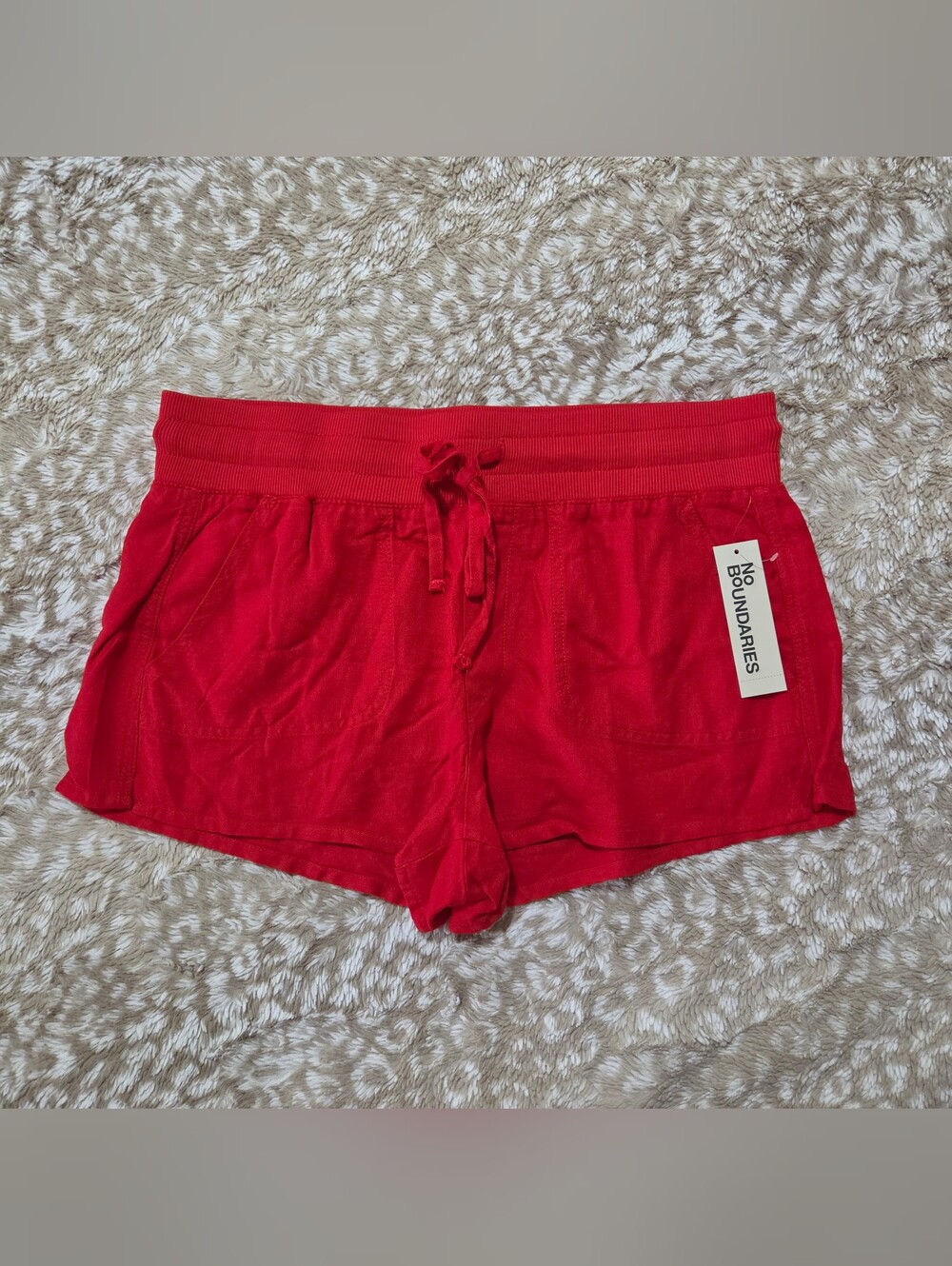 No Boundaries Mid Rise Red Linen Shorts Pockets Drawstring Women’s Large 12-14